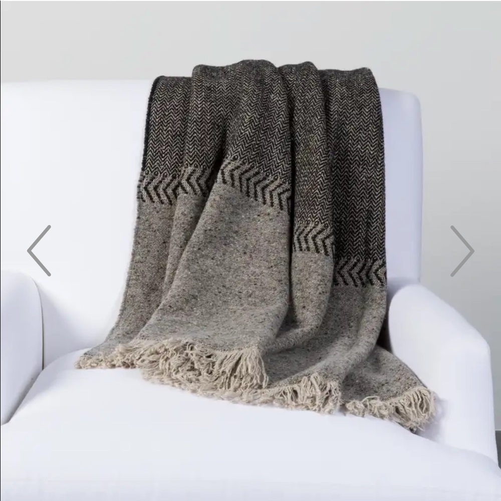 NWOT Jules Black Herringbone Throw in Belgian Linen & Wool